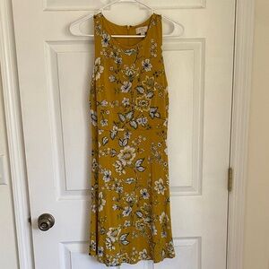 LOFT Mustard Floral Midi Dress